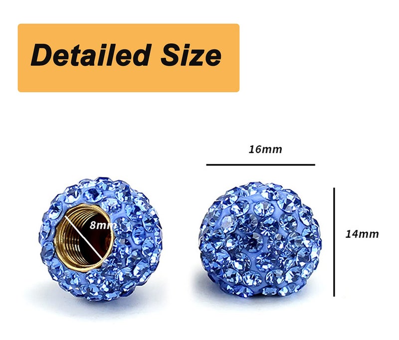 Muxkenper Car Wheel Tire Valve 4 Pack Handmade Crystal Rhinestone Tire Valve Stem Air Caps Cover Bling Car Accessories (Blue) - Image 4