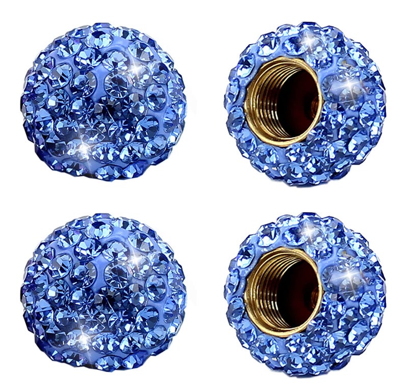 Muxkenper Car Wheel Tire Valve 4 Pack Handmade Crystal Rhinestone Tire Valve Stem Air Caps Cover Bling Car Accessories (Blue) - Image 5