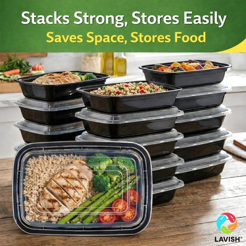 Lavish Microwave Disposable Rectangular Food Containers with Lids | 24Oz -5 Pack | Meal Prep Containers for Kitchen Food Storage, Plastic Lunch & Takeaway Boxes - Image 2