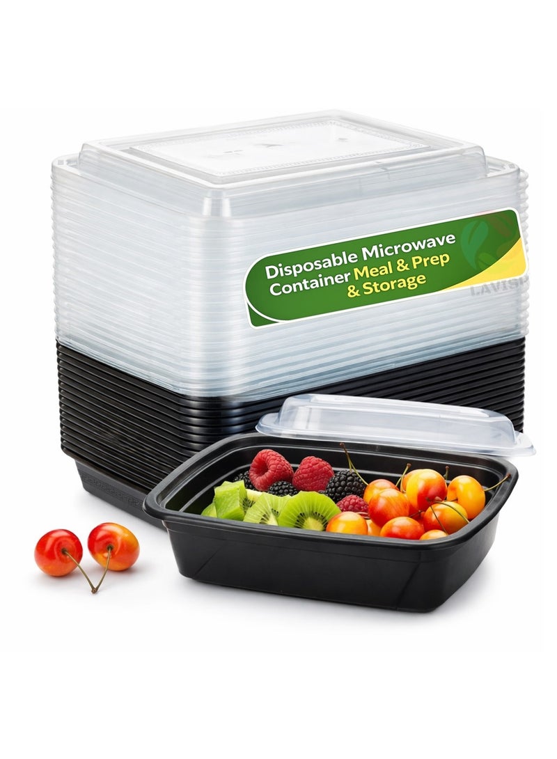 Lavish Microwave Disposable Rectangular Food Containers with Lids | 24Oz -5 Pack | Meal Prep Containers for Kitchen Food Storage, Plastic Lunch & Takeaway Boxes - Image 1