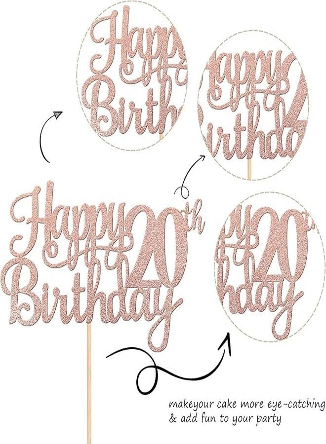 TrifleArte 20th Happy Birthday Cake Topper | Rose Gold Color Glitter Cake Topper | Glitter Cake Decoration | B'day Celebration/Rose Gold Color - Image 3