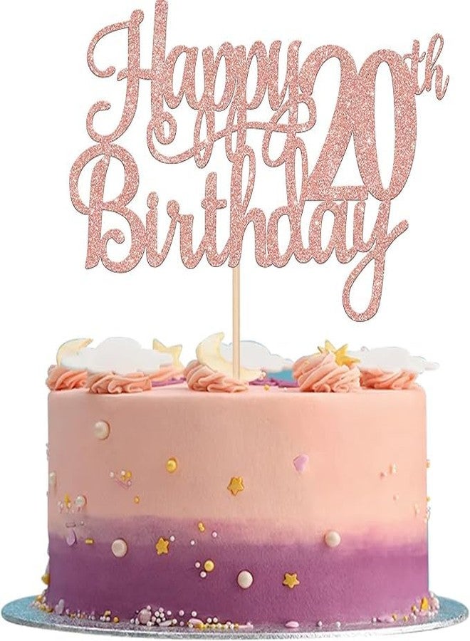 TrifleArte 20th Happy Birthday Cake Topper | Rose Gold Color Glitter Cake Topper | Glitter Cake Decoration | B'day Celebration/Rose Gold Color - Image 1