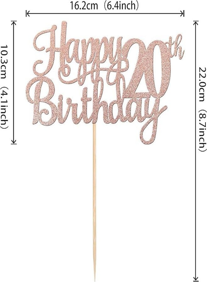 TrifleArte 20th Happy Birthday Cake Topper | Rose Gold Color Glitter Cake Topper | Glitter Cake Decoration | B'day Celebration/Rose Gold Color - Image 2