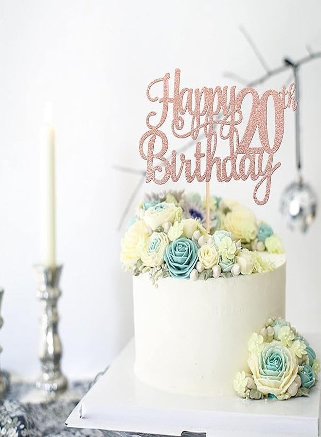 TrifleArte 20th Happy Birthday Cake Topper | Rose Gold Color Glitter Cake Topper | Glitter Cake Decoration | B'day Celebration/Rose Gold Color - Image 4