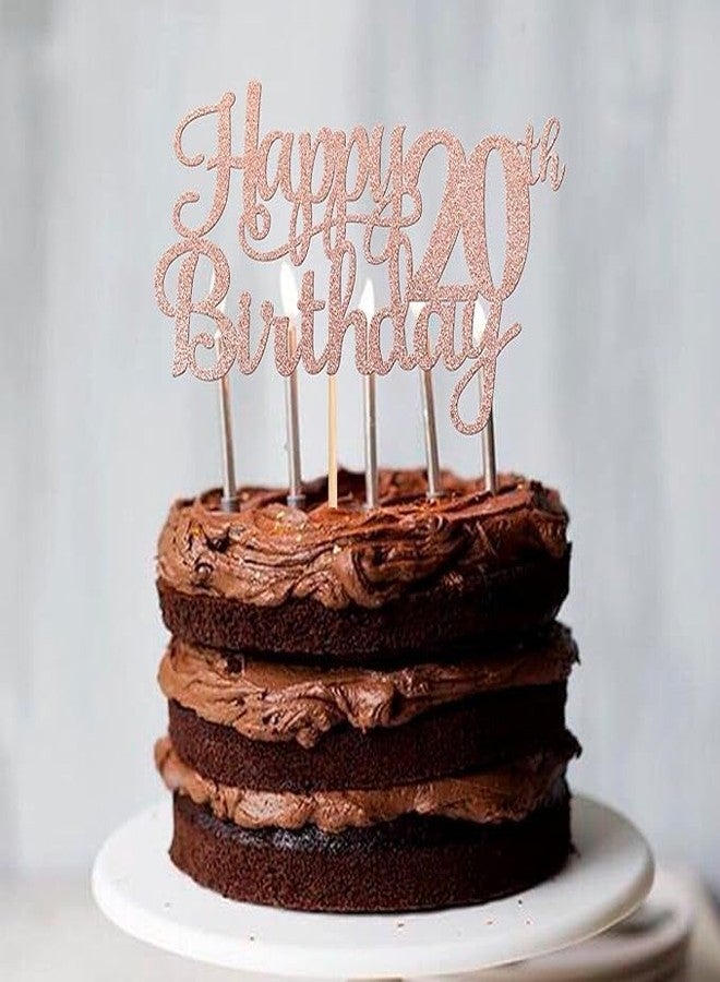 TrifleArte 20th Happy Birthday Cake Topper | Rose Gold Color Glitter Cake Topper | Glitter Cake Decoration | B'day Celebration/Rose Gold Color - Image 5