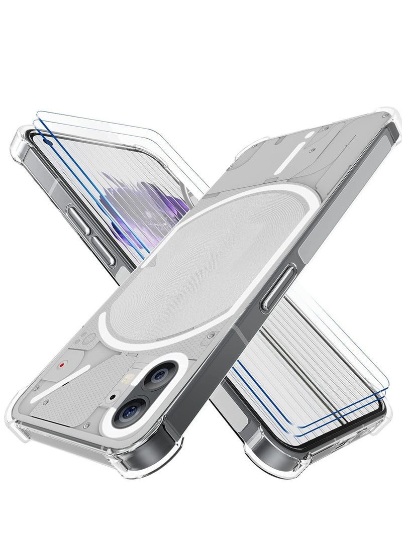 ELTRAZONE Nothing Phone 1 Case with 2 Pack Tempered Glass Screen Protector, Crystal Clear TPU Silicone Case with Airbag Corners, Drop Protection Cover For Nothing Phone 1 - Image 1