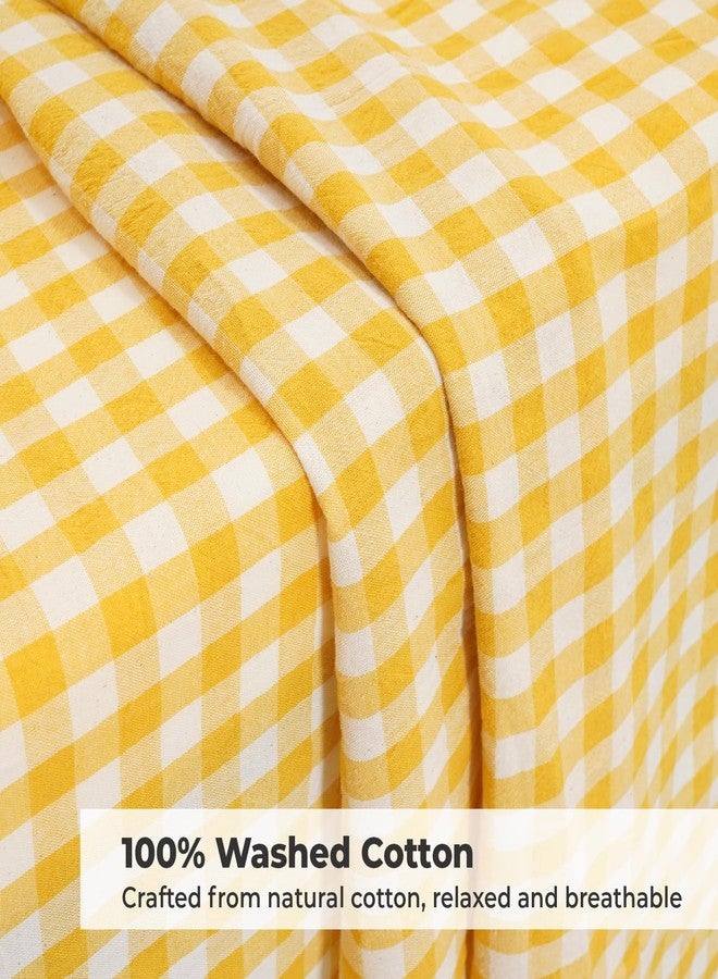PartyDelight Gingham Ruffled Tablecloth Butter Yellow Washed Cotton Checkered Rectangular Table Cover for Farmhouse Kitchen Cute Cottagecore Birthday Party Decor(52x70 Fits 4-6 Seats) - Image 2