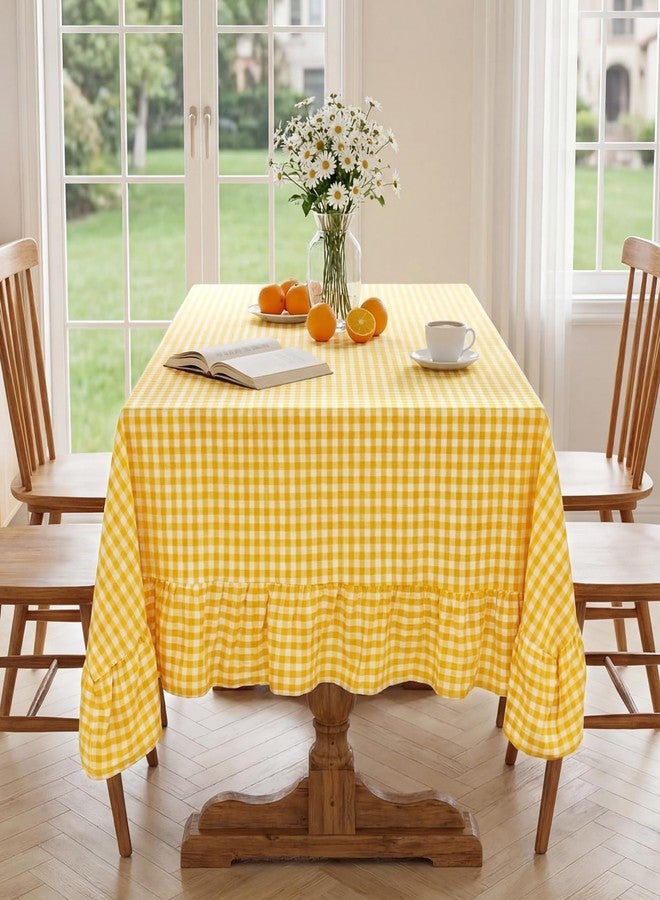 PartyDelight Gingham Ruffled Tablecloth Butter Yellow Washed Cotton Checkered Rectangular Table Cover for Farmhouse Kitchen Cute Cottagecore Birthday Party Decor(52x70 Fits 4-6 Seats) - Image 1