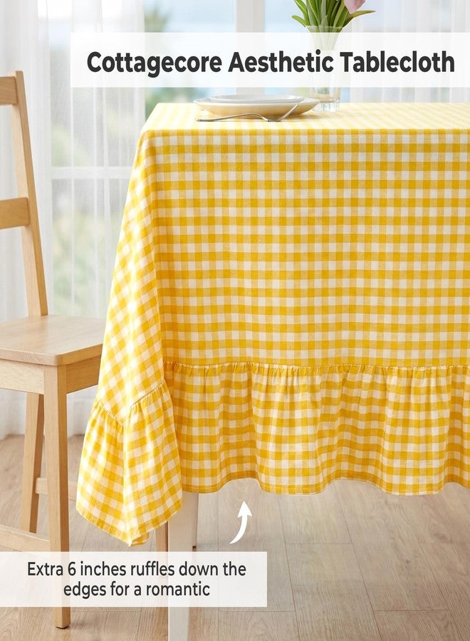 PartyDelight Gingham Ruffled Tablecloth Butter Yellow Washed Cotton Checkered Rectangular Table Cover for Farmhouse Kitchen Cute Cottagecore Birthday Party Decor(52x70 Fits 4-6 Seats) - Image 3