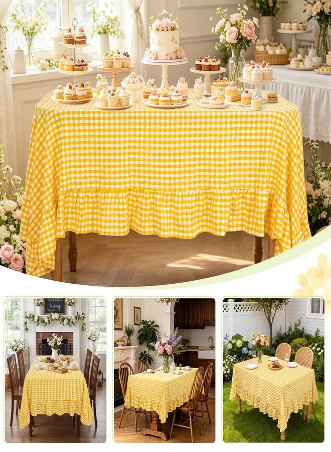 PartyDelight Gingham Ruffled Tablecloth Butter Yellow Washed Cotton Checkered Rectangular Table Cover for Farmhouse Kitchen Cute Cottagecore Birthday Party Decor(52x70 Fits 4-6 Seats) - Image 5
