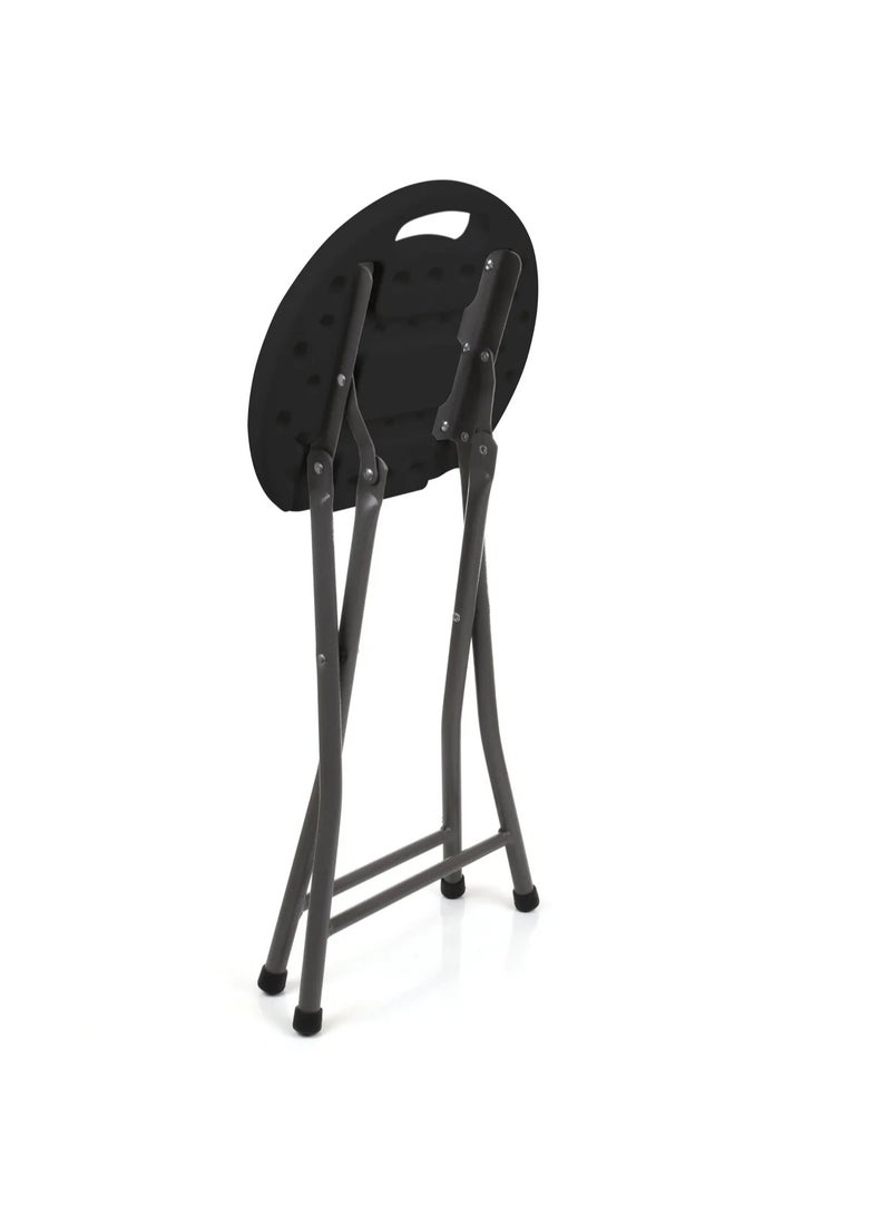 Mintra Round Plastic Foldable Stool Metal Frame 32Lx71H, Black. - Image 2