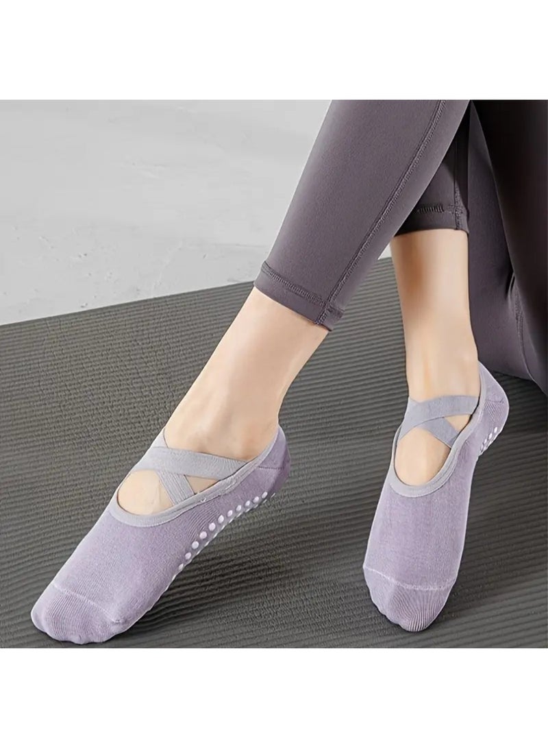 ZedForce 3 Pairs Non-Slip Yoga Socks with Cross Straps – Grip Socks for Women & Men, Pilates, Barre, Dance, Gym & Indoor Workouts – Anti-Skid Silicone Sole, Breathable Cotton - Image 4
