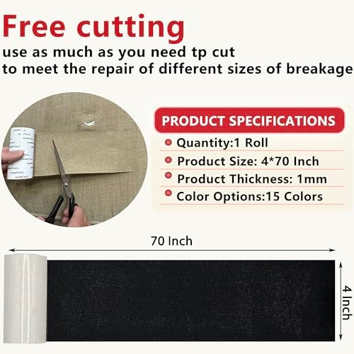 Gheeidau Linen Repair Tape 4x70 Inch SelfAdhesive Couch Patch Repair Fabric Patch for FurnitureSofasCushionChairsBagsLinen GoodsBlack - Image 3