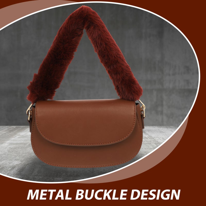 45cm Thicken Short Plush Handbag Handles Strap Metal Buckle Replacement Tote Band for Women Lady Handbag Winter DIY Supplies (Random Color) - Image 4