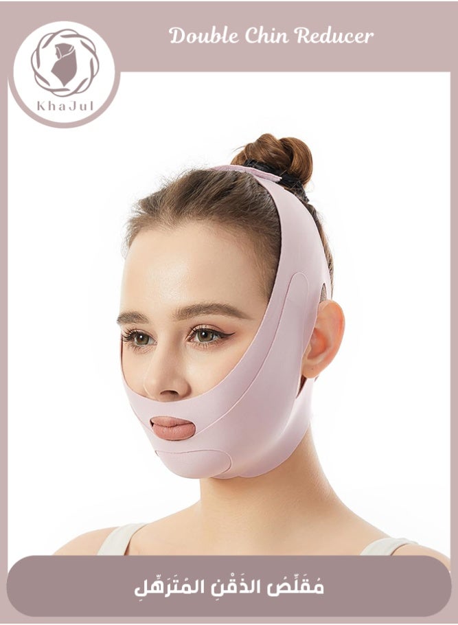 خاجول قناع على شكل حرف V من الجرافين على شكل حرف V، قناع وجه بحزام للذقن للنوم، محدد شكل الفك، فاتح، مقاس S - Image 1