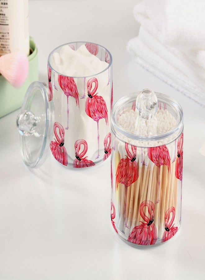 SDMKA 2 Pack Apothecary Jars Bathroom Pink Flamingo Qtip Holder Storage Canister Clear Plastic Jar with Lid for Cotton Ball, Cotton Swab - Image 5