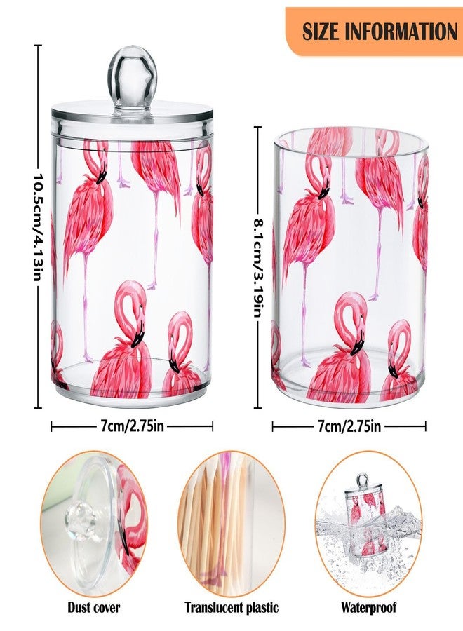 SDMKA 2 Pack Apothecary Jars Bathroom Pink Flamingo Qtip Holder Storage Canister Clear Plastic Jar with Lid for Cotton Ball, Cotton Swab - Image 3