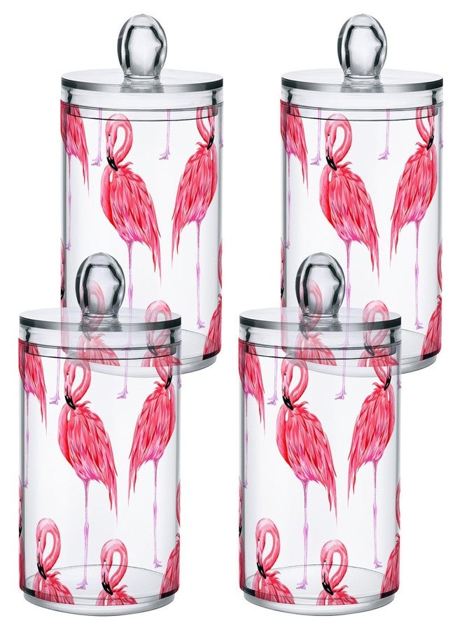 SDMKA 2 Pack Apothecary Jars Bathroom Pink Flamingo Qtip Holder Storage Canister Clear Plastic Jar with Lid for Cotton Ball, Cotton Swab - Image 2