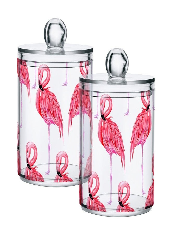 SDMKA 2 Pack Apothecary Jars Bathroom Pink Flamingo Qtip Holder Storage Canister Clear Plastic Jar with Lid for Cotton Ball, Cotton Swab - Image 1