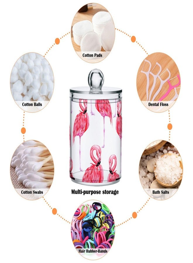 SDMKA 2 Pack Apothecary Jars Bathroom Pink Flamingo Qtip Holder Storage Canister Clear Plastic Jar with Lid for Cotton Ball, Cotton Swab - Image 4