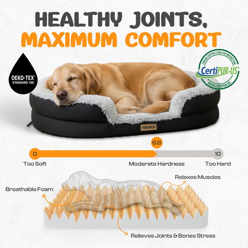 Miorun Fluffy Orthopedic Dog Bed for Small & Medium Dogs and Cats, Calming Plush Sofa Bed with Curved Bolster Support and Egg-Crate Foam Base, 35" Cozy Oval Pet Donut Bed with Washable Cover, Gray - Image 3