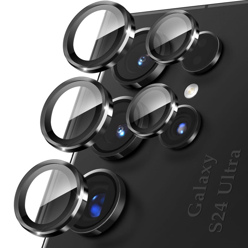 YWXTW Camera Lens Protector for Samsung Galaxy S24 Ultra Accessories 3x Impact Resistance Individual Metal Ring Tempered Glass Camera Screen Protector Case Friendly 1 Set Titanium Black - Image 2