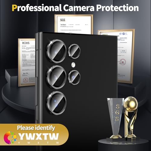 YWXTW Camera Lens Protector for Samsung Galaxy S24 Ultra Accessories 3x Impact Resistance Individual Metal Ring Tempered Glass Camera Screen Protector Case Friendly 1 Set Titanium Black - Image 3