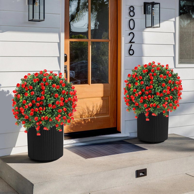 Jasmpig Artificial Red Rose Topiary Ball Tree 25" with Ground Spike, Set of 2 Artificial Boxwood Bushes for Faux Shrubs, Fake Evergreen Faux Plant for Indoor Outdoor Porch Garden -UV Resistantâ€“Fade-Proof - Image 5