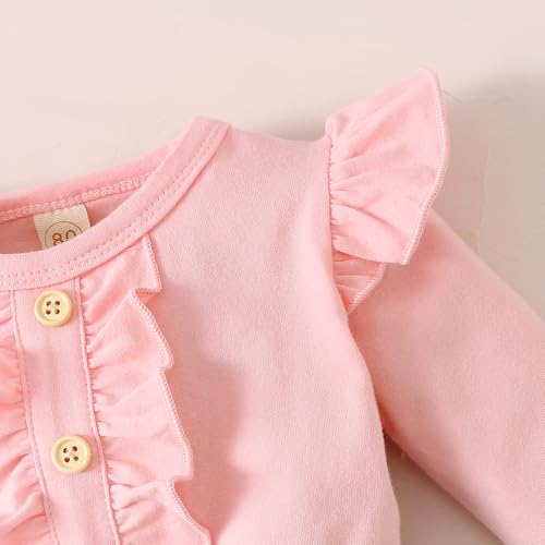 Ptomurs Toddler Baby Girl Easter Outfits Ruffle Long Sleeve Bunny Print One-Piece Dress Rabbit Skirt (US, Age, 12 Months, 18 Months, Pink) - Image 4