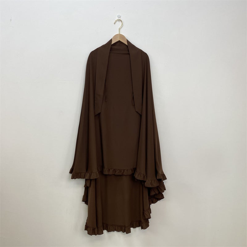 Fashionable Ruffle Hem Solid Color Large Hijab - Image 1