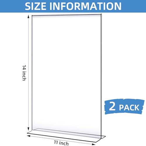 Shellwei 2 Pcs 11 x 14'' Acrylic Sign Holder Clear Acrylic Picture Frame Vertical Table Top Frame with Stand Double Sided T Shape Flyer Holder for Paper Menu Photo Restaurant Office Home - Image 2