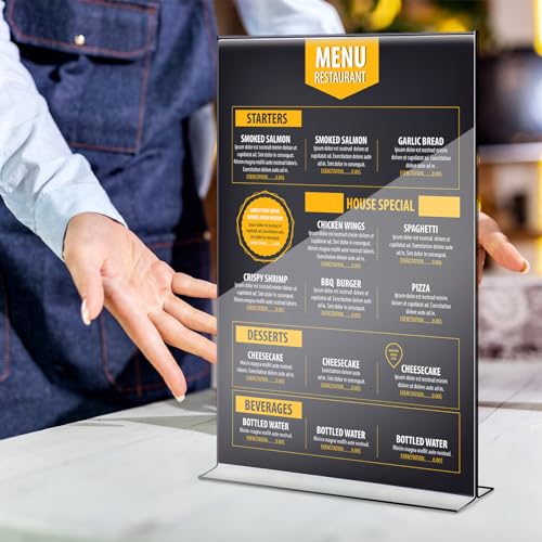 Shellwei 2 Pcs 11 x 14'' Acrylic Sign Holder Clear Acrylic Picture Frame Vertical Table Top Frame with Stand Double Sided T Shape Flyer Holder for Paper Menu Photo Restaurant Office Home - Image 3