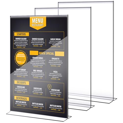Shellwei 2 Pcs 11 x 14'' Acrylic Sign Holder Clear Acrylic Picture Frame Vertical Table Top Frame with Stand Double Sided T Shape Flyer Holder for Paper Menu Photo Restaurant Office Home - Image 1