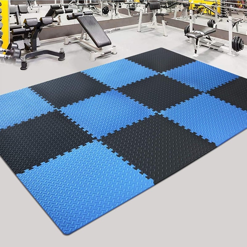 SIGNATRON 20mm Thick Exercise Mat Tiles, Gym Floor Mat Rubber, Interlocking Foam for Gymnastics, Exercise, Play Areas, Home Gyms, Dance Studios, Yoga (Blue - Black, 6Pcs) - Image 5