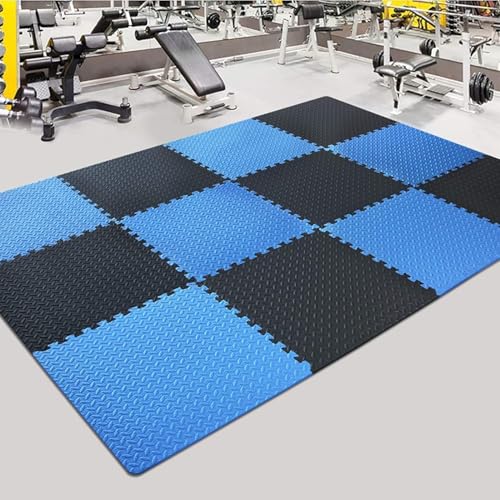 SIGNATRON 20mm Thick Exercise Mat Tiles, Gym Floor Mat Rubber, Interlocking Foam for Gymnastics, Exercise, Play Areas, Home Gyms, Dance Studios, Yoga (Blue - Black, 6Pcs) - Image 1