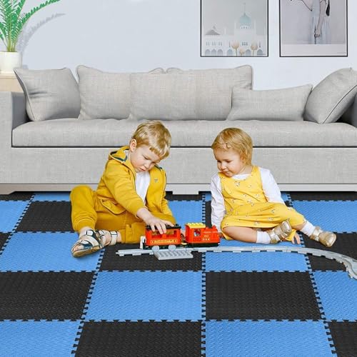 SIGNATRON 20mm Thick Exercise Mat Tiles, Gym Floor Mat Rubber, Interlocking Foam for Gymnastics, Exercise, Play Areas, Home Gyms, Dance Studios, Yoga (Blue - Black, 6Pcs) - Image 3
