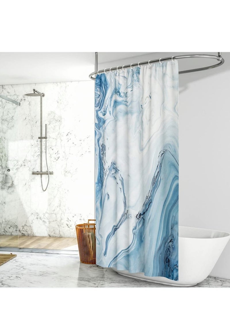 Next Vogue Next Vogue Marble Print Shower Curtain, Abstract, Bathroom Curtain with Hooks, 100% Polyester, 3D Printing Technology, 180cm x 180cm / 71 x 71 inches, Bathroom Accessories (Blue)  - Image 1