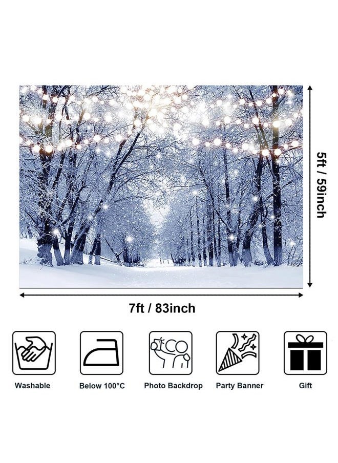 Mocsicka Winter Snow Scene Backdrop Snow Forest Family Party Decoration Glitter Lights Snowfall Bokeh Winter Frozen for Kids Portrait Photo Booth Props (7x5ft)  - Image 4