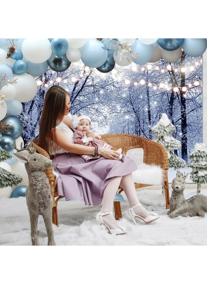 Mocsicka Winter Snow Scene Backdrop Snow Forest Family Party Decoration Glitter Lights Snowfall Bokeh Winter Frozen for Kids Portrait Photo Booth Props (7x5ft)  - Image 2