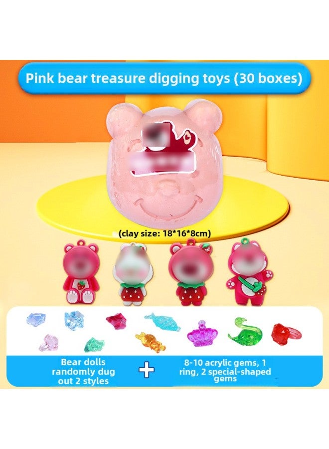 Children's Archaeological Excavation Toys Boys And Girls Explore Ore Gem Treasure Hunting Blind Box Handmade Diy Beating Blind Stone-Color:Large-Pink Bear (2 Random Bear Dolls 1 Ring 2 Special-shaped Stones 8-10 Gems)  - Image 1