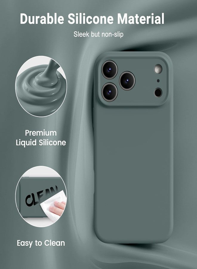 اوتوفلاي جراب OTOFLY المغناطيسي لهاتف iPhone 17 Pro Max، متوافق مع Magsafe، جراب كلاسيكي من السيليكون السائل، زر تحكم مدمج بالكاميرا، بطانة من الألياف الدقيقة مقاومة للخدش، لون أخضر صنوبري - Image 3