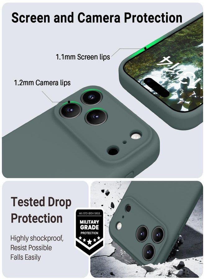 اوتوفلاي جراب OTOFLY المغناطيسي لهاتف iPhone 17 Pro Max، متوافق مع Magsafe، جراب كلاسيكي من السيليكون السائل، زر تحكم مدمج بالكاميرا، بطانة من الألياف الدقيقة مقاومة للخدش، لون أخضر صنوبري - Image 5