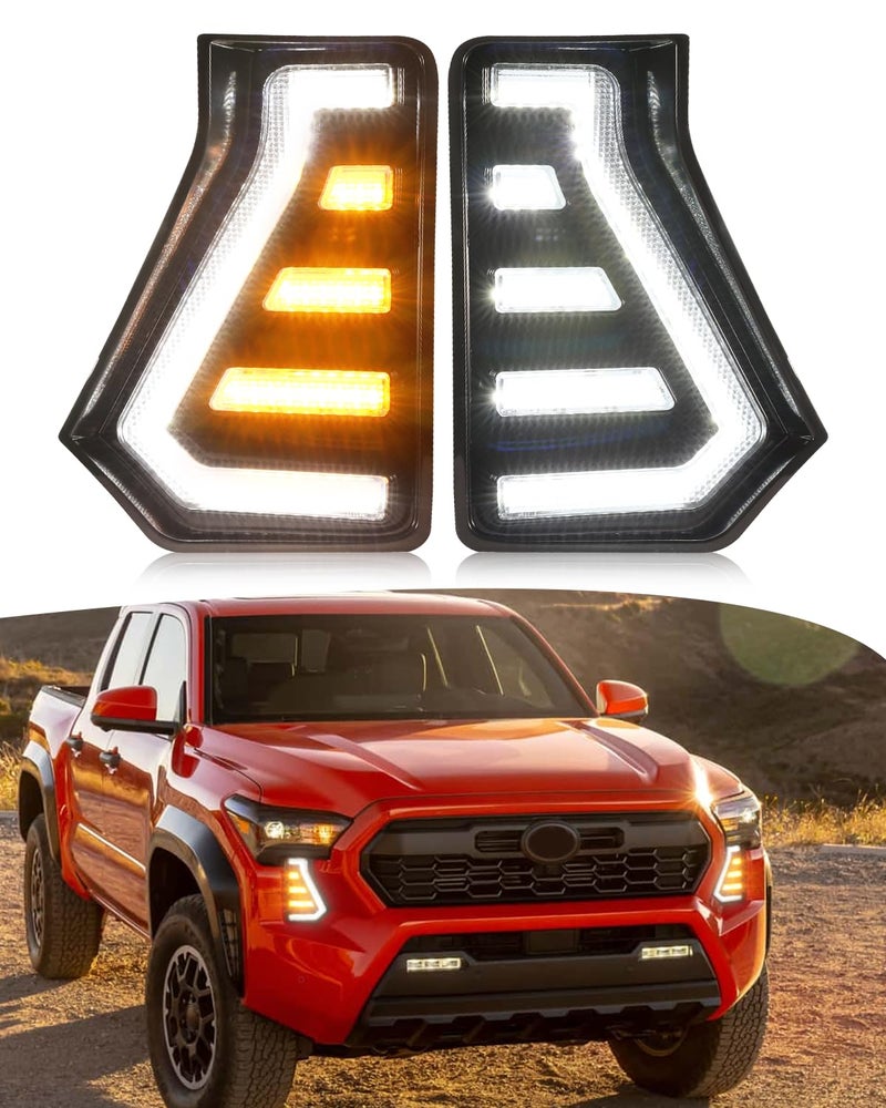 LED Fog Lights Kit for 2024 2025 Toyota Tacoma DRL Daytime Running Lights Amber Turn Signal Front Bumper Lamps 4th Gen Toyota Tacoma Accessories Cshaped