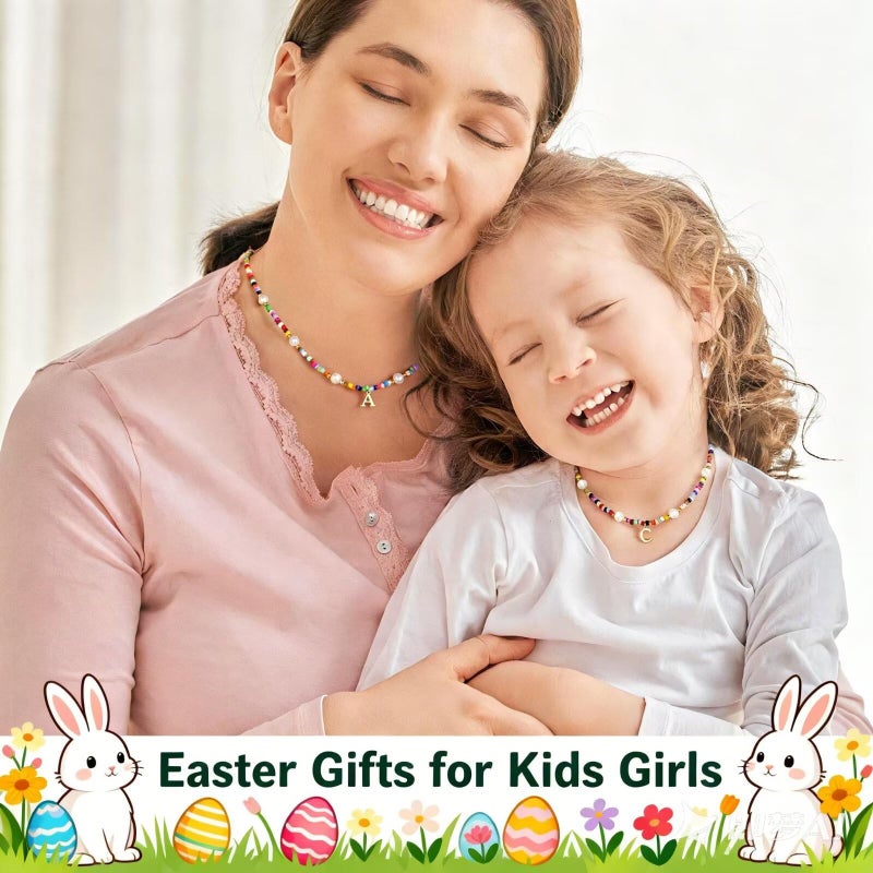 M MOOHAM Easter Gifts for Kids Teen Girls Easter Basket Stuffers - Colorful Initial Necklaces for Women Tween Teenage Girls Kids Jewelry, Letter A Beaded Pearl Choker Necklace Teen Girl Gifts Trendy - Image 4