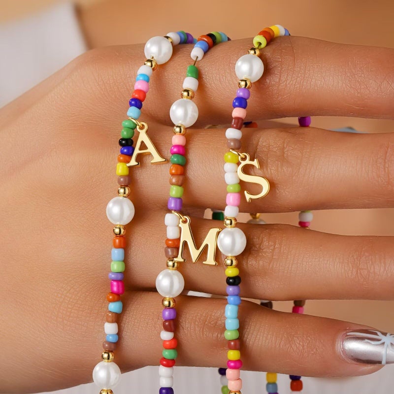 M MOOHAM Easter Gifts for Kids Teen Girls Easter Basket Stuffers - Colorful Initial Necklaces for Women Tween Teenage Girls Kids Jewelry, Letter A Beaded Pearl Choker Necklace Teen Girl Gifts Trendy - Image 5