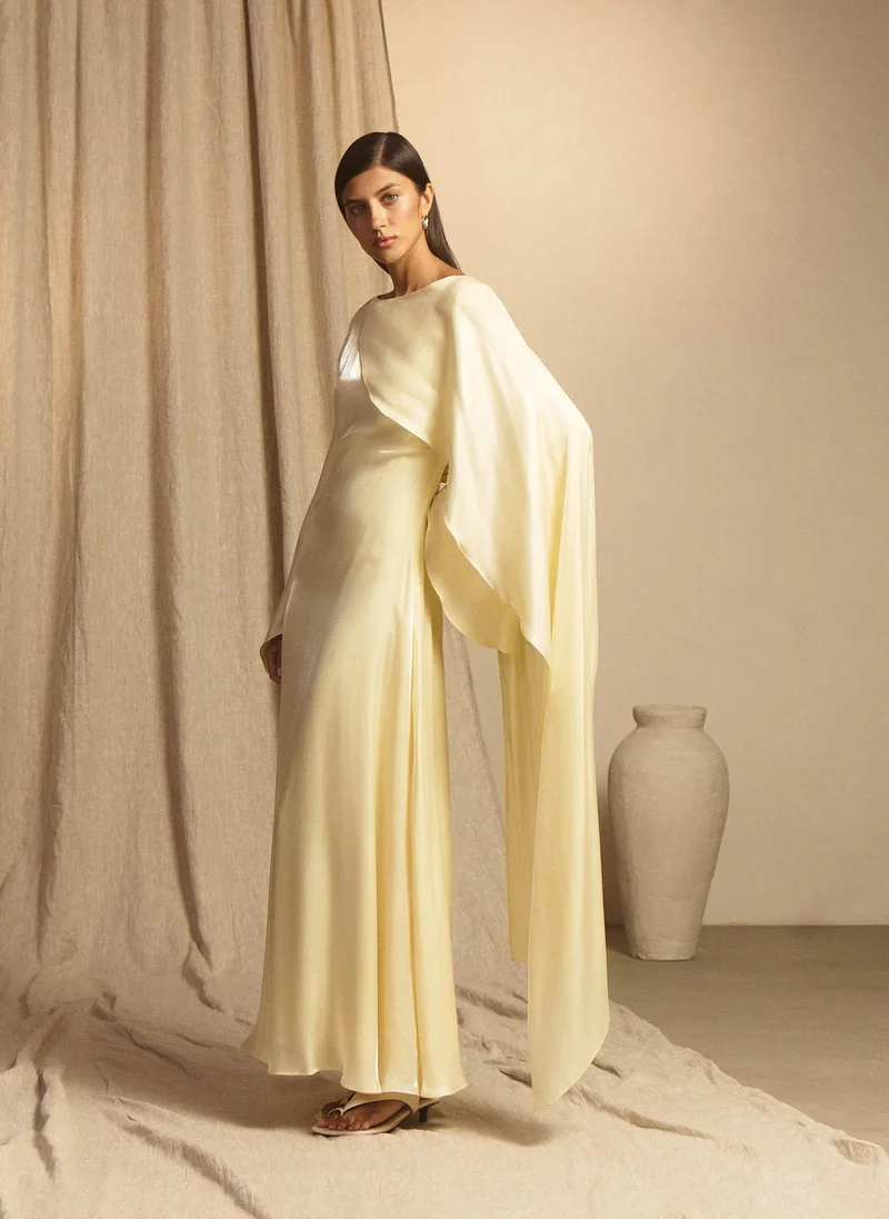 Lichi Textured maxi dress with one shoulder cape
