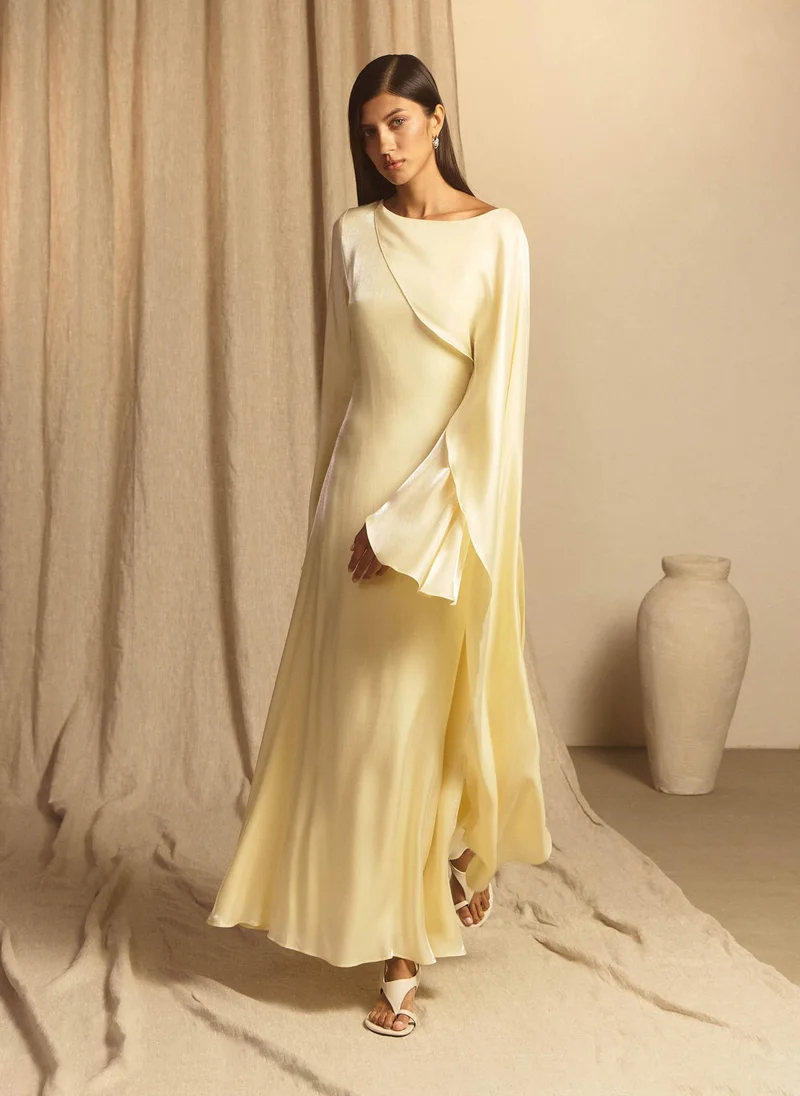 Lichi  Textured maxi dress with one shoulder cape for Women | Best Price UAE