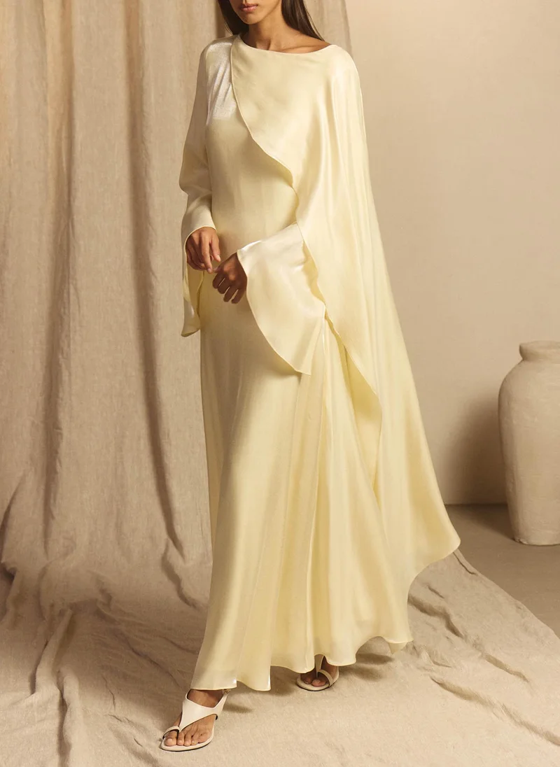 Lichi  Textured maxi dress with one shoulder cape for Women | Best Price UAE