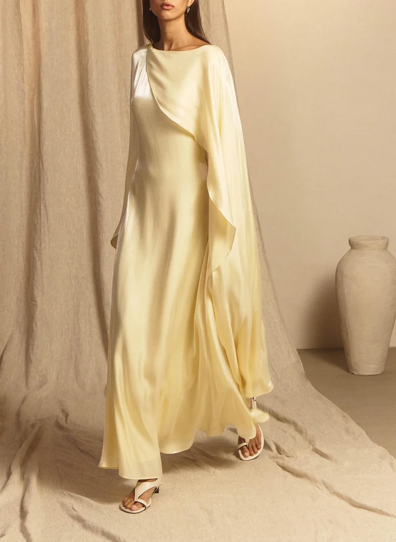 Lichi  Textured maxi dress with one shoulder cape for Women | Best Price UAE