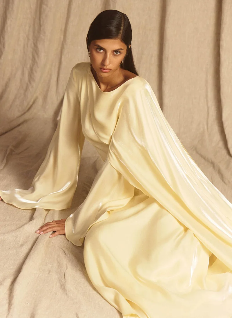Lichi  Textured maxi dress with one shoulder cape for Women | Best Price UAE